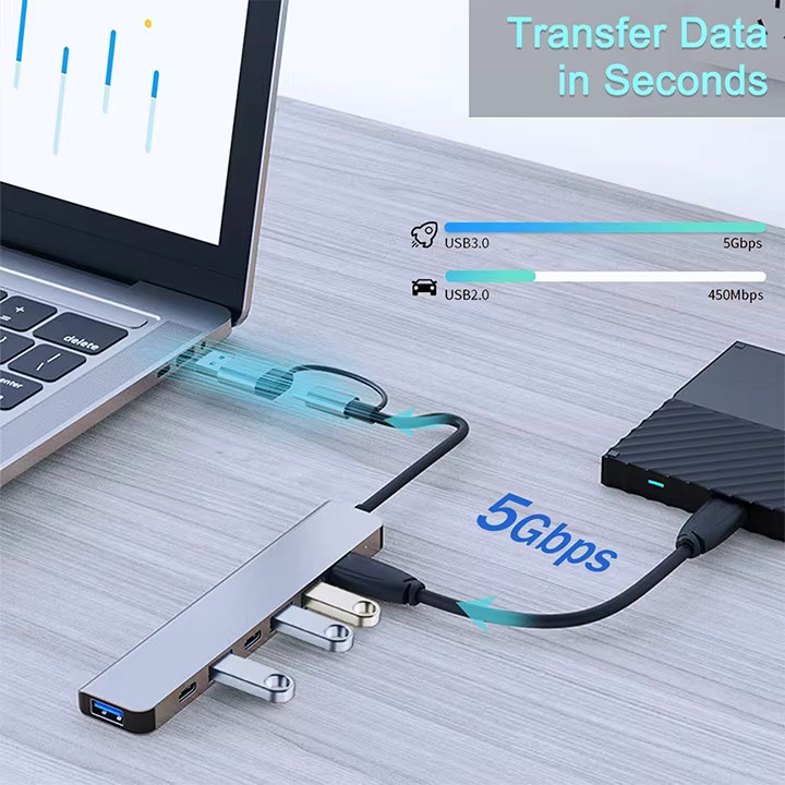 Congdi USB-C-Hub mit 4K HDMI und USB 3.0/2.0 Anschlüssen sowie PD-Ladestation in Silber für MacBook, iPad und Samsung S10 - Bild 3