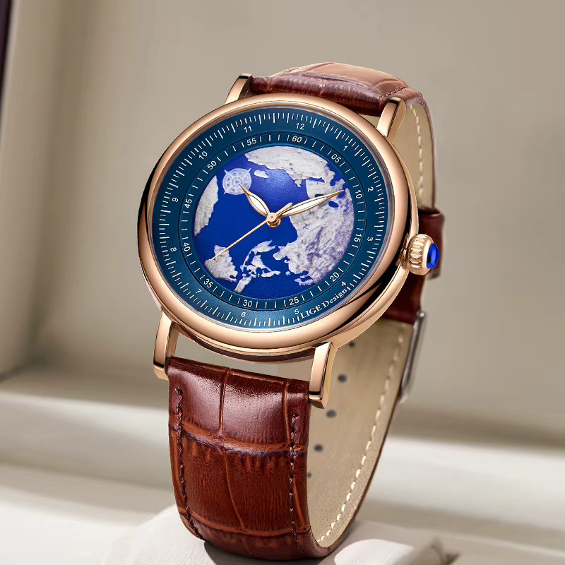LIGE Armbanduhr Quarz, Leder, Blau, Herren - Bild 3