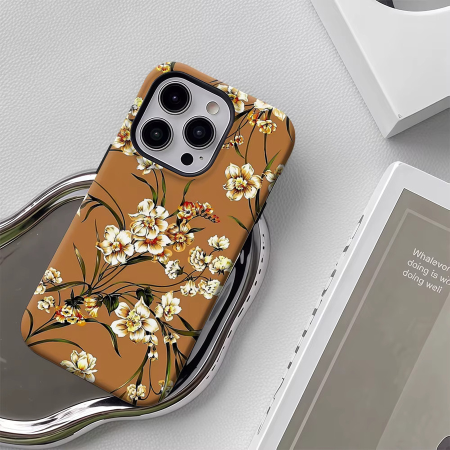 Potdemiel Robuste Magnetische Handyhülle mit Blumenmuster für iPhone 17 16 15 14 13 Pro Max Plus in Braun - Bild 5