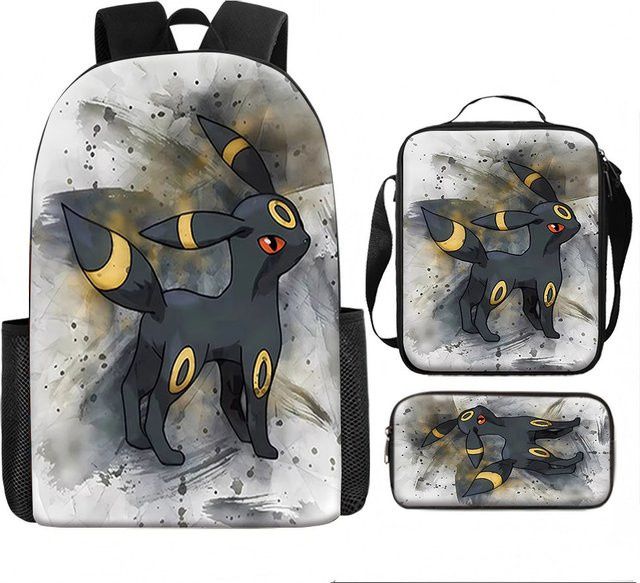 Pokémon Kindertaschen-Set Umbreon in Schwarz mit Rucksack, Lunchbox und Federmäppchen im Aquarell-Design - Bild 1