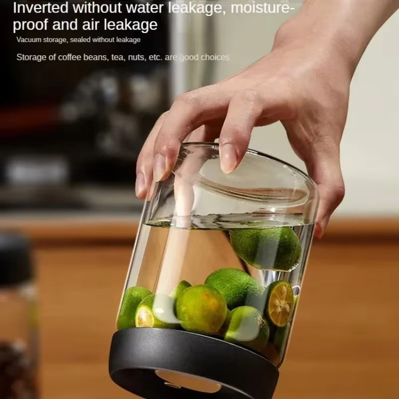 Ouhoe Vakuum-Kaffeedose aus Borosilikatglas, transparent/schwarz, feuchtigkeitsbeständige Vorratsdose für Kaffeebohnen und Tee - Bild 4