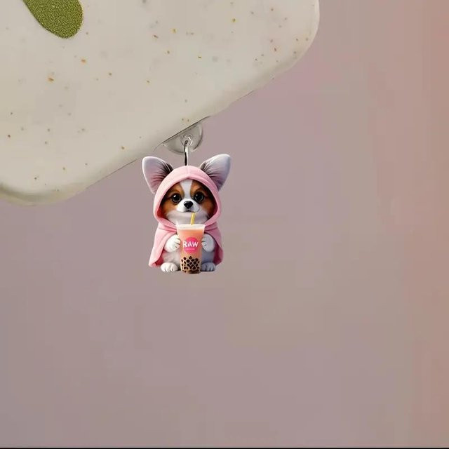 Yue Lai Staubschutzstecker mit Katzenfigur und Anhänger für iPhone und USB-C Typ-C in Pink - Bild 1
