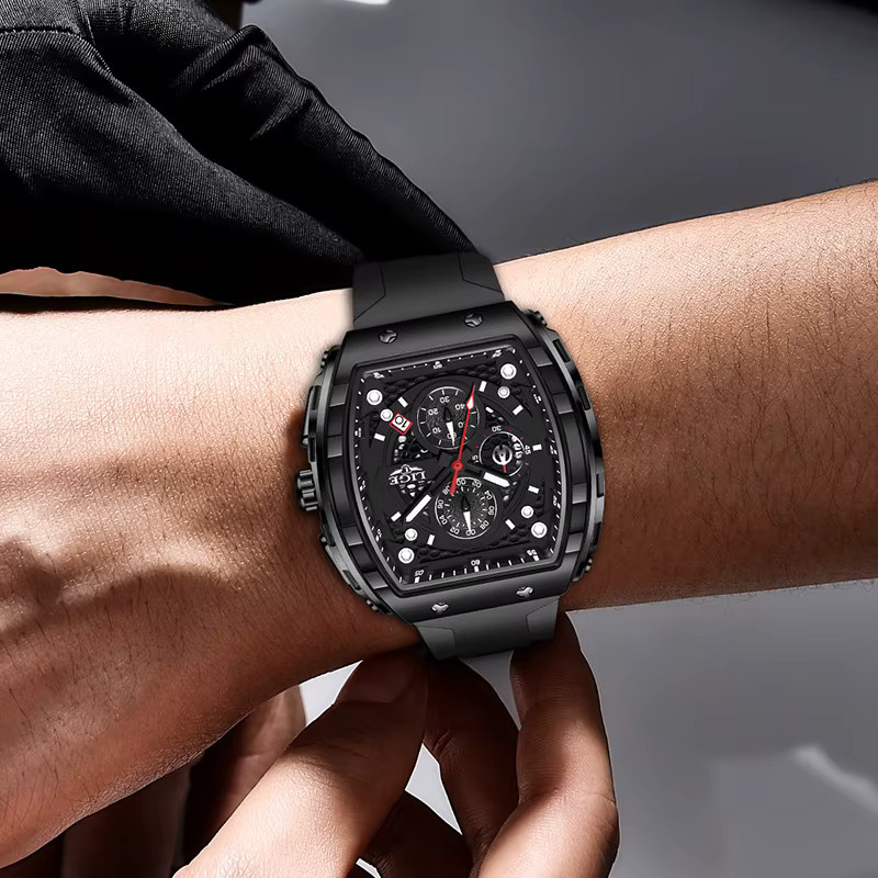 LIGE Armbanduhr Chronograph, Quarz, Silikon, Schwarz, Herren - Bild 4