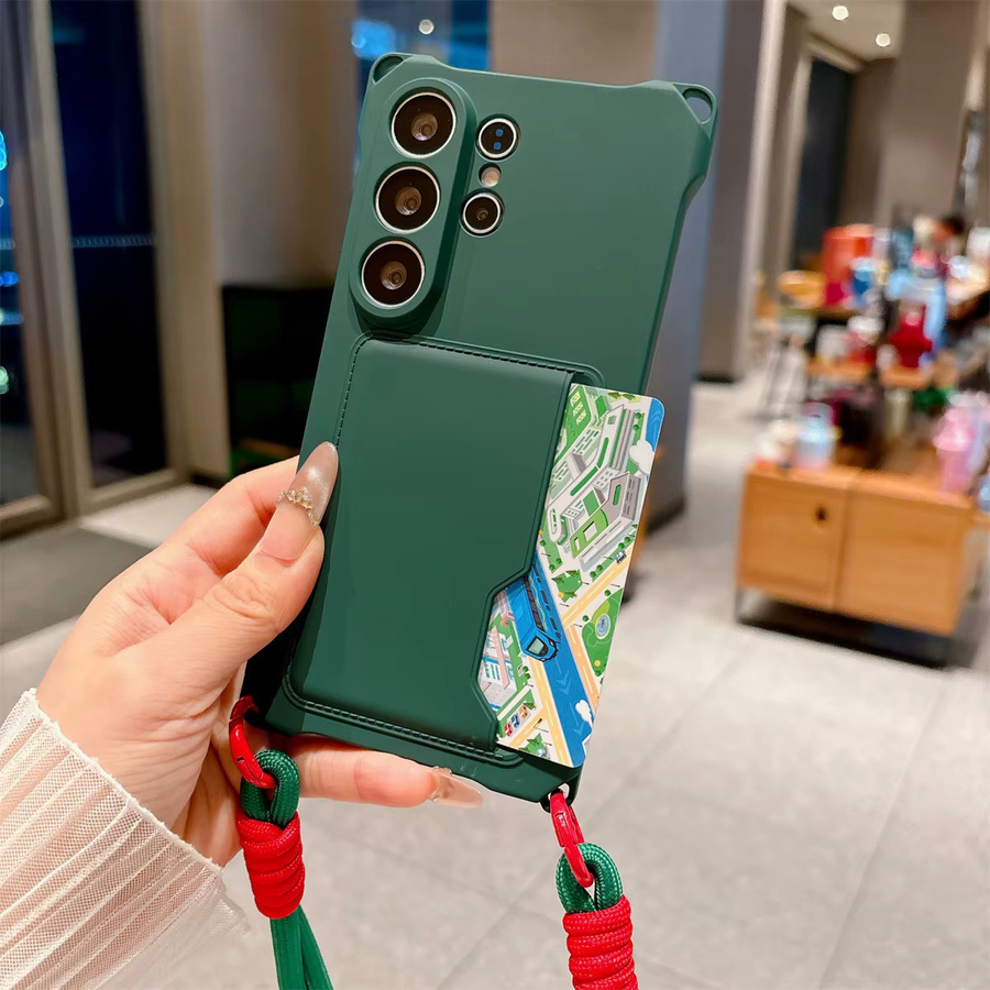 Silikon Handyhülle mit Handgelenkband und Brieftasche für Samsung Galaxy S26 S25 S24 Ultra S23 FE S22 Plus A17 A56 in Grün - Bild 3