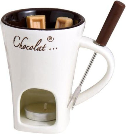 Yuhangdei Keramik Schokoladenfondue Becher mit Gabeln in Weiß für Käse, Schokolade und Snacks - Bild 1