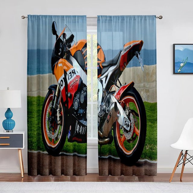Binchi Outdoor Equipment Grüner Motocross Sport Voile Vorhang mit Ösen, Transparent, Breite: 100 cm, Höhe: 250 cm - Bild 1