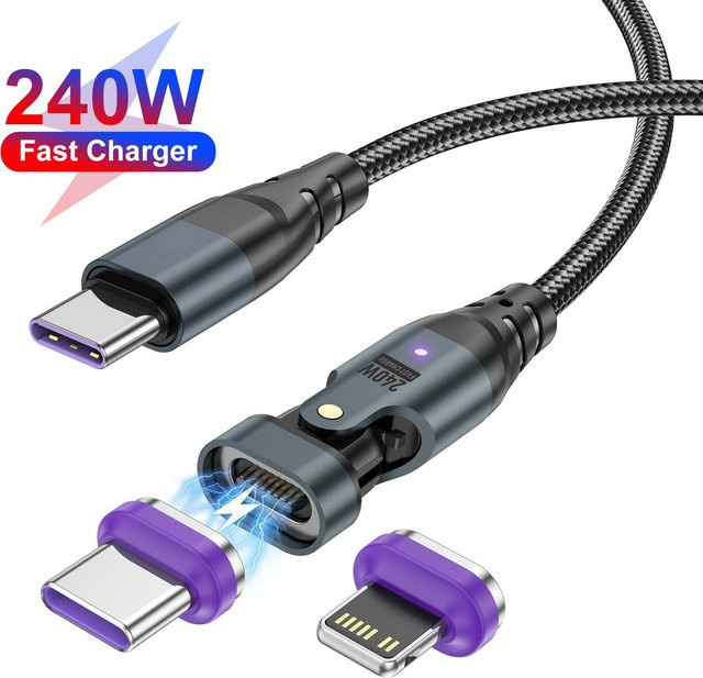 TelDaykemei 240W 5A Magnetisches USB-C Schnellladegerät mit Magnet-Adapter und Ladekabel in Schwarz - Bild 1