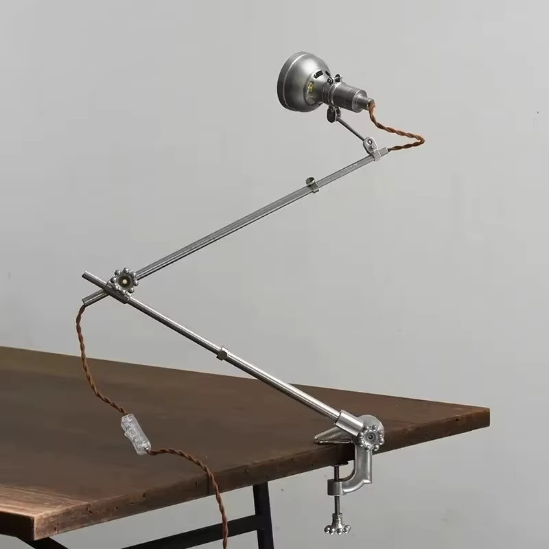JIANKEXING Multifunktions-Klapptischlampe aus Aluminium im Industriestil, Farbe: Silber - Bild 4