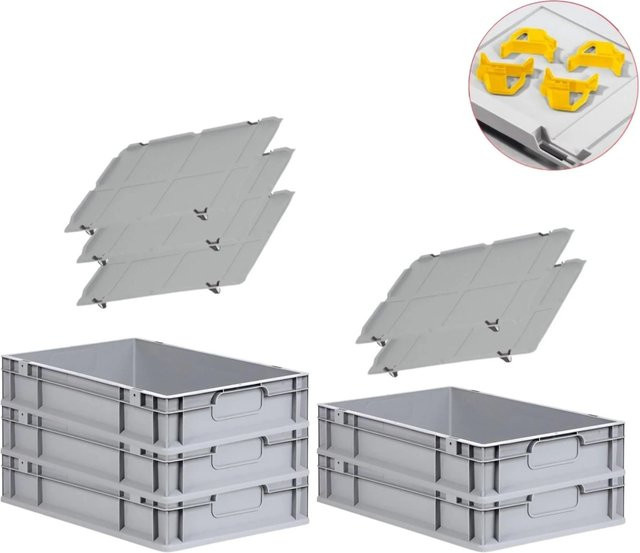 PROREGAL Spar Set mit 5x Eurobox Nextgen Economy in Gelb inklusive Auflagedeckeln und Schiebeschnappverschlüssen, H x B x T: 12 x 40 x 60 cm, 23 Liter pro Box - Bild 1