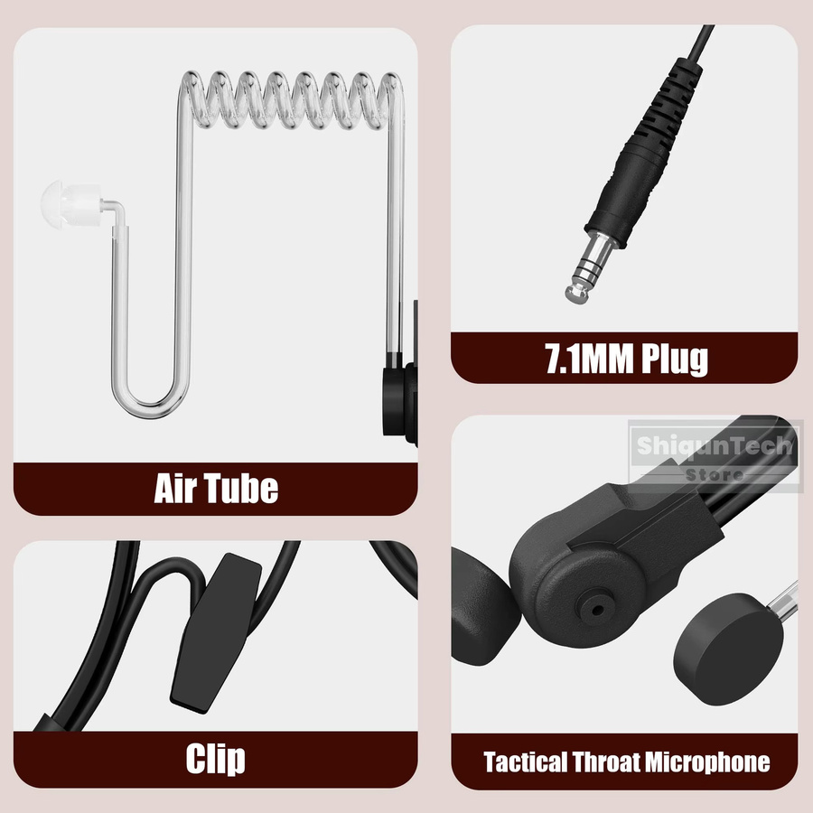 RONGYIN Taktisches Throat Mikrofon Heavy Duty Headset mit Air Tube und 7,1mm NATO Stecker in Schwarz für Walkie Talkie Radios - Bild 2