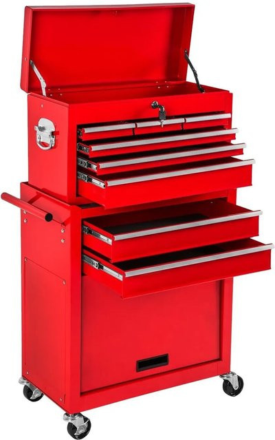 Tectake Werkzeugwagen Rot mit 8 kugelgelagerten Schubladen und Antirutschmatten, Belastbarkeit 150 kg, B/T/H: 69 x 33 x 110 cm - Bild 1