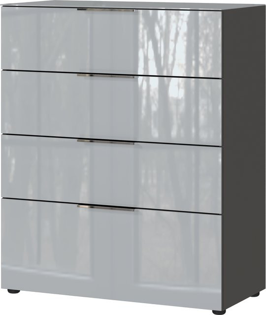 Kommode HARPER GUNJUR mit 4 Schubladen und Glasfront in Silbergrau, B 83,0 cm x T 42,0 cm x H 102,0 cm - Bild 1