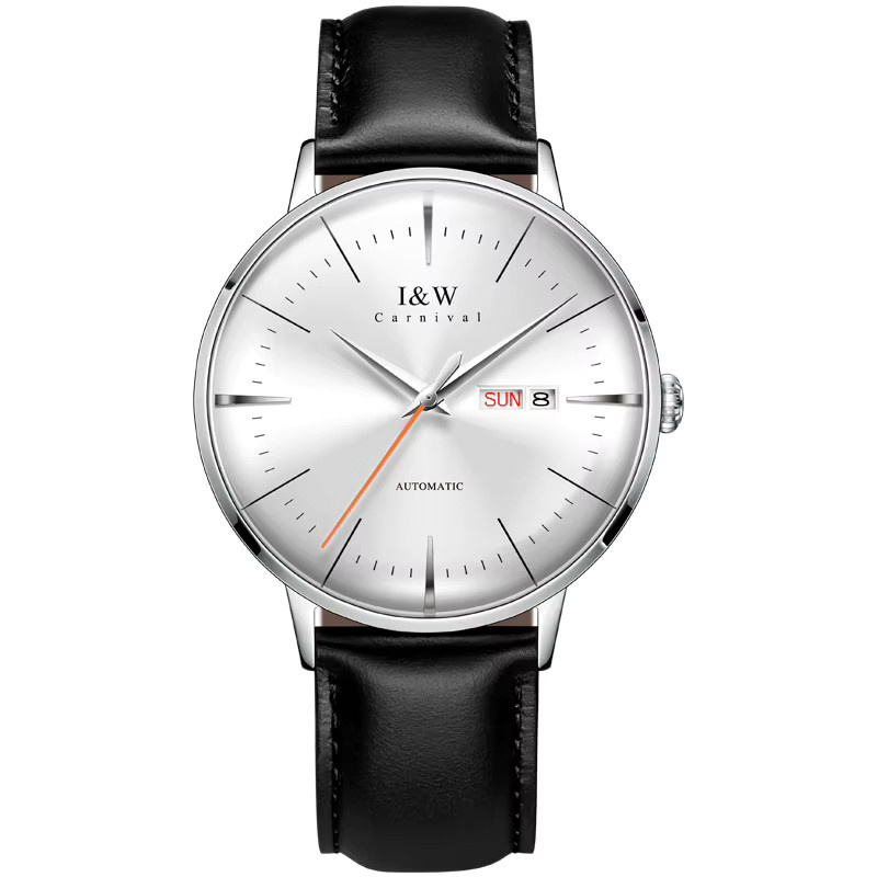 I&W Automatikuhr, Saphirglas, Doppelkalender, Lederarmband, Herren - Bild 2