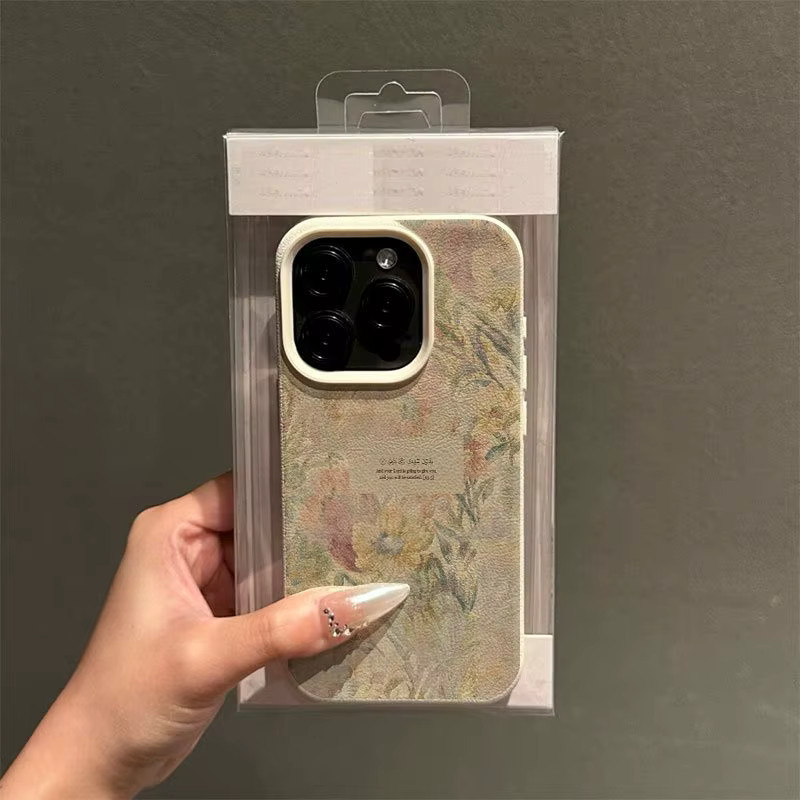 Handyhülle mit floralem englischem Muster und Lychee-Textur für Apple iPhone 17, 16, 15 Pro Max Plus Series in Beige und Multicolour - Bild 3