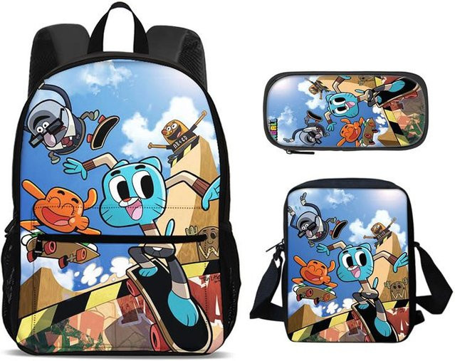 Fancy Style Studio Gumball Schulset 3er Set mit Rucksack, Federmäppchen und Umhängetasche in Multicolour für Schüler - Bild 1