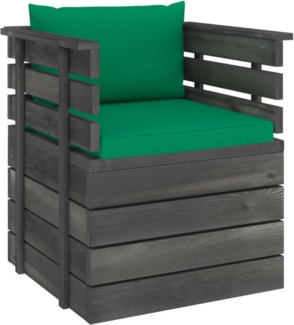 vidaXL Gartensessel aus Kiefernholz mit grünen Kissen im rustikalen Design - Bild 1