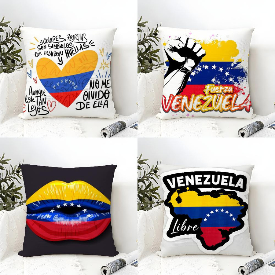 Dekorativer Kissenbezug Venezuela Kunstmotiv aus Leinen in Multicolor, B/H: 18 x 18 cm - Bild 4