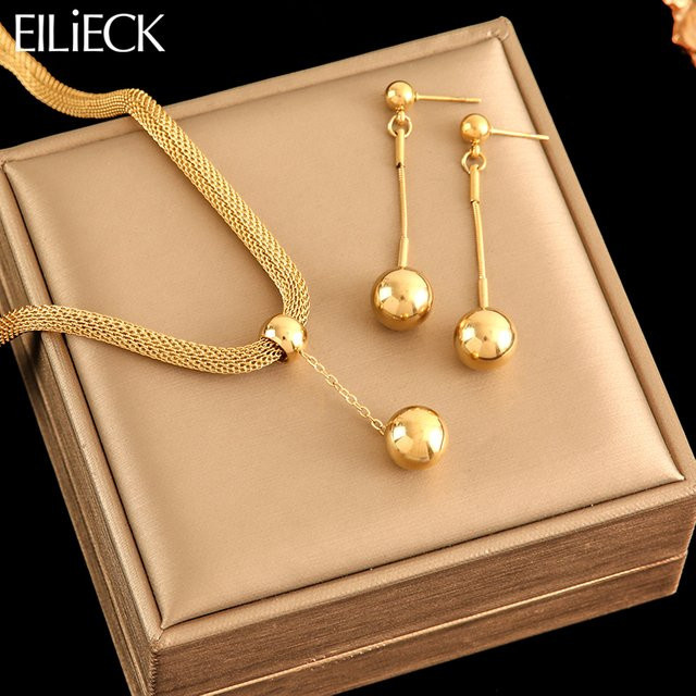 Eilieck Schmuck-Set, Halskette, Anhänger, Ohrringe, Edelstahl, Gold, Perle, Damen - Bild 1