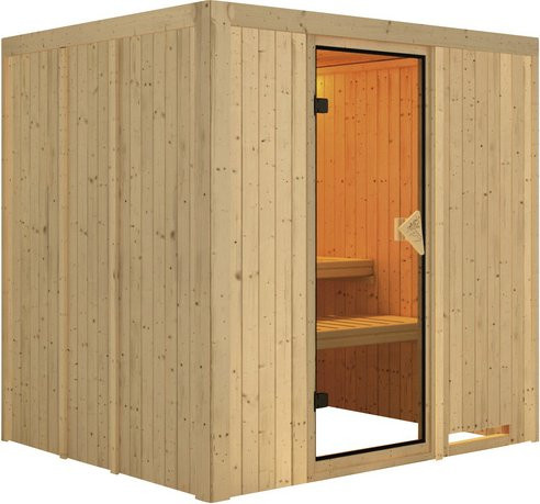 Karibu Sauna Olai für 3 Personen aus Fichtenholz in Beige, B/T/H: 198 x 196 x 170 cm - Bild 1