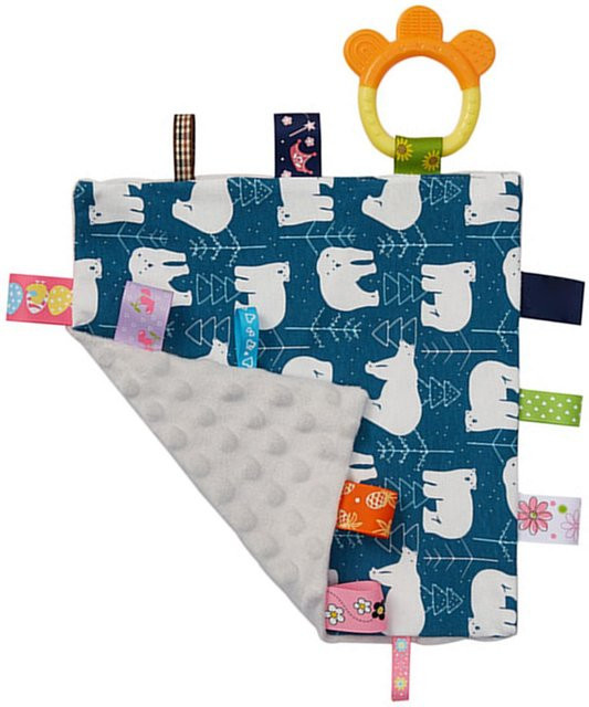 ZuiyouHome1 Baby Beruhigungstuch mit Silikon-Beißring und bunten Mustern in Blau, weiches Kuscheltuch aus Baumwolle - Bild 1