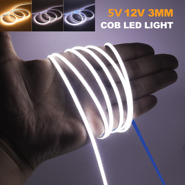 HEGEHE COB-LED-Streifen Weiß, 320 LEDs/m, ultradünn und flexibel, 3 mm, DC 5 V, 3000 K–6000 K - Bild 1