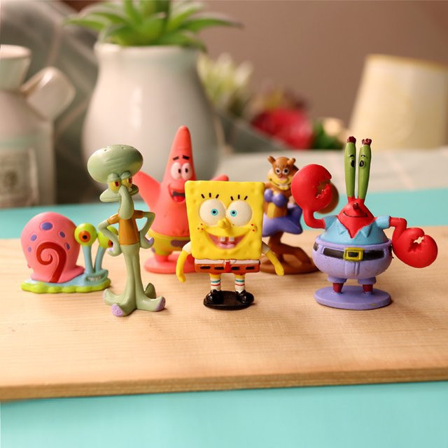 Potdemiel SpongeBob Actionfiguren Set aus 6 Stück, bunte Anime Puppen als Kawaii Dekoration für Kinder und Desktop-Ornamente - Bild 1
