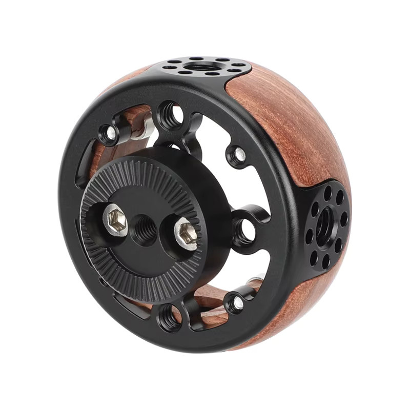 Camvate Arri Holz Handgriff rund mit M6 Innengewinde und Rosettenhalterung für Kamera Käfig Rig in Braun - Bild 2
