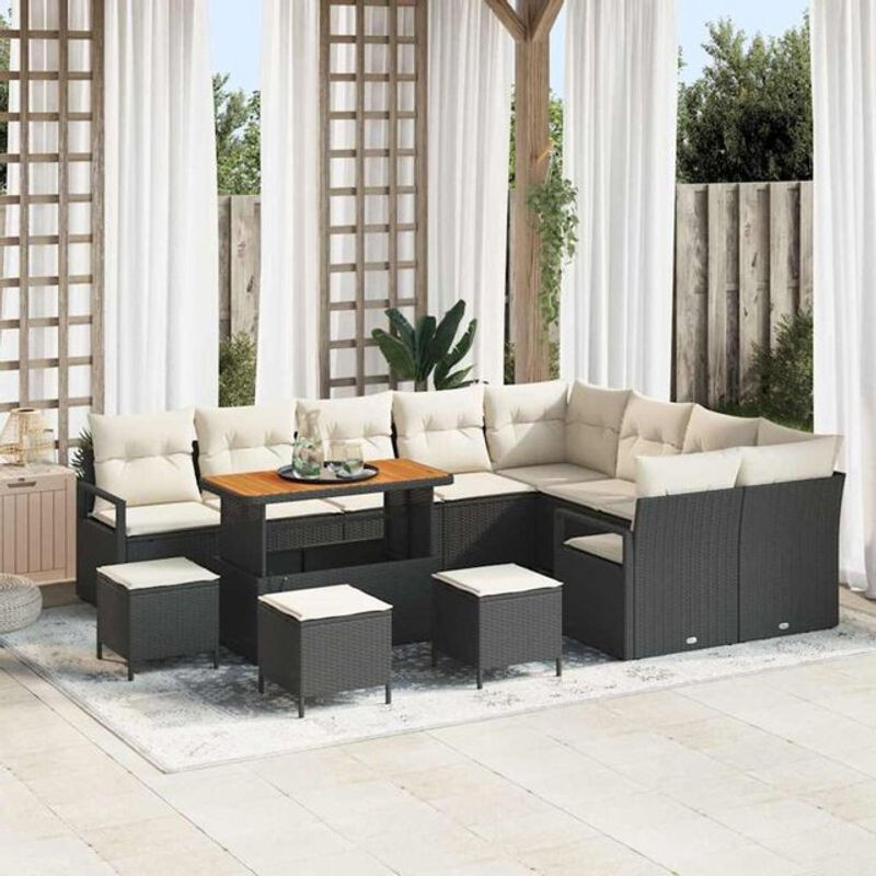 vidaXL Garten-Sofa-Set aus Poly-Rattan mit 13 Kissen in Schwarz und Beige - Bild 1