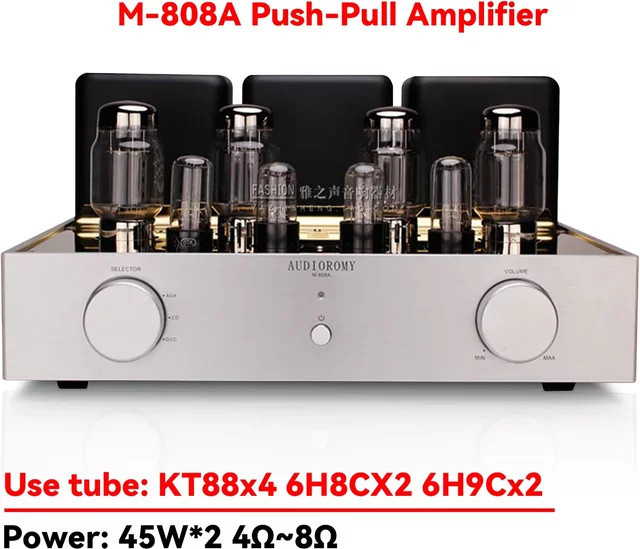AMXEKR KT88 Röhrenverstärker in Silber, handgefertigter 2.0 HIFI-Audio-Verstärker mit 45W - Bild 1