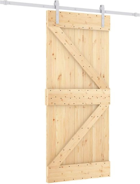 vidaXL Schiebetür aus massivem Kiefernholz in Natur und Weiß, B/H: 90 x 210 cm - Bild 1