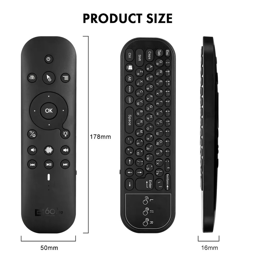 OLOEY G60S Pro BT5 0,2 Dual Mode Wireless Air Mouse mit IR-Lernen, Sprachsteuerung und Hintergrundbeleuchtung für Android TV Box, Schwarz - Bild 5