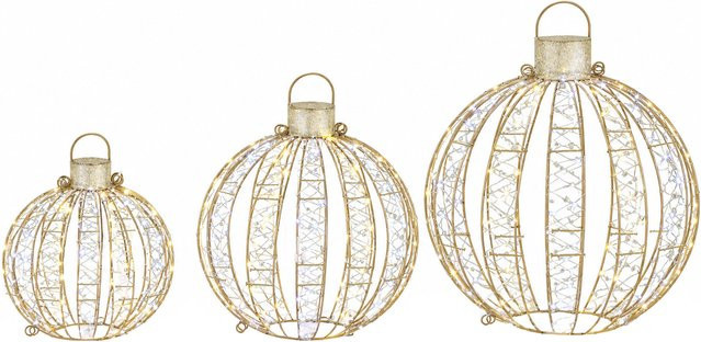 Outsunny Weihnachtsbeleuchtung Außen 3 Stück Hängende LED Kugeln in Gold/Messing mit 360 LEDs und Tages-Timer, Höhe: 60 cm, Aosom - Bild 1