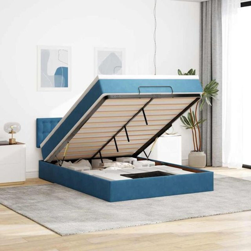 Vidaxl Ottoman Polsterbett mit Matratze und LED-Beleuchtung aus Samt in Dunkelblau B/T/H: 140 x 190 x 88 cm - Bild 1