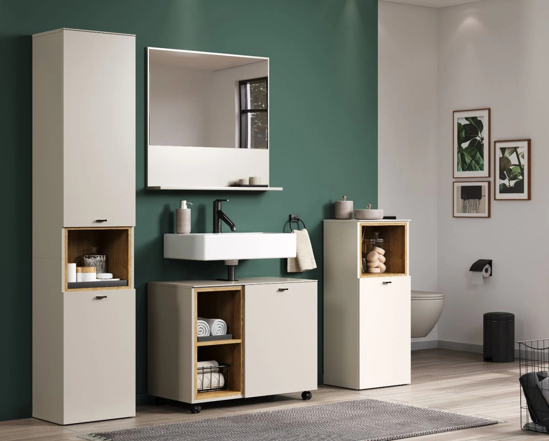Badezimmer Hochschrank Jardins in Kaschmir und Eiche, B/T/H: 40 x 31 x 186 cm - Bild 3