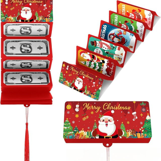 Weihnachts-Geldhalter mit 10 Fächern in Rot und Gelb als Geschenk für Erwachsene - Bild 1