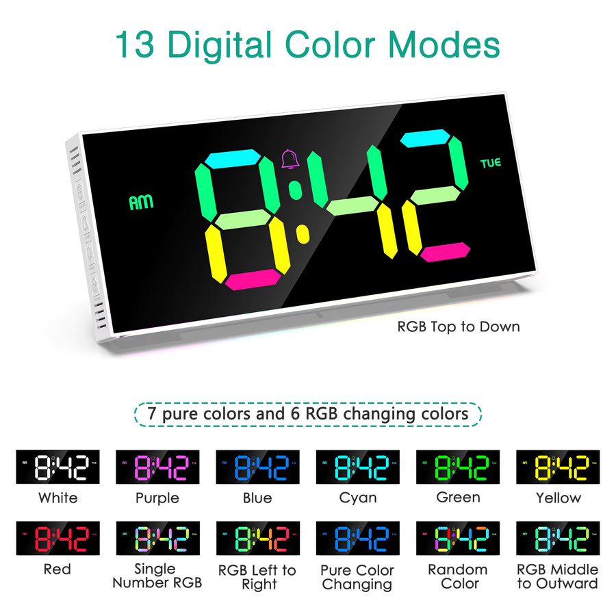 ORIA Digitale RGB Wanduhr mit großem Display und Fernbedienung, Multicolor, Breite: 30,5 cm - Bild 3