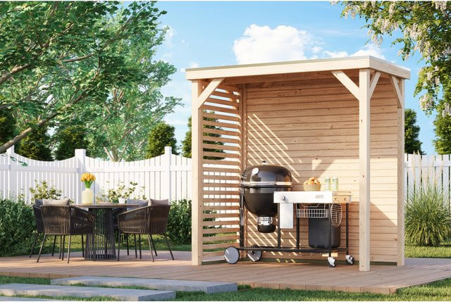 Karibu Grillunterstand Rocky Pavillon halb Set aus Fichte in Braun - Bild 1