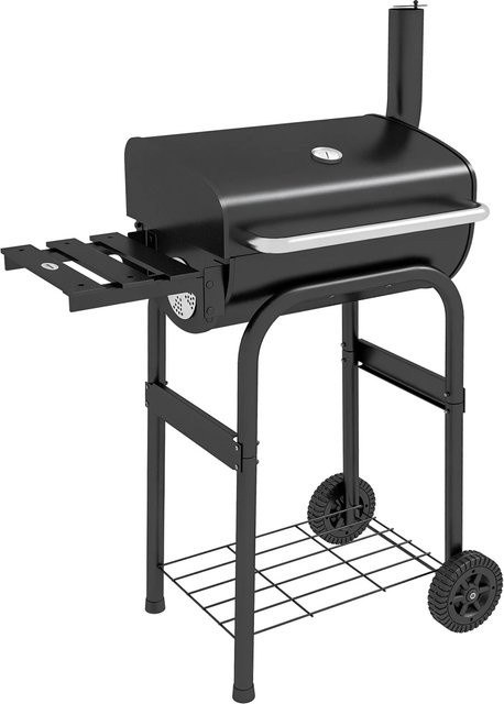 Outsunny Holzkohlegrill aus Metall und Edelstahl in Schwarz mit Thermometer, Ablageflächen und Rollen, H x B x T: 115 x 46,5 x 83 cm - Bild 1