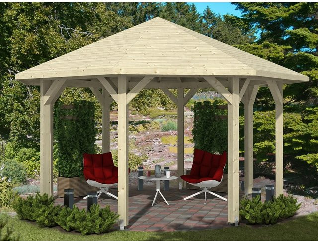 Skan Holz Pavillon Nice 2 aus Fichten-Leimholz in Beige, B/T/H: 484 x 330 x 484 cm - Bild 1