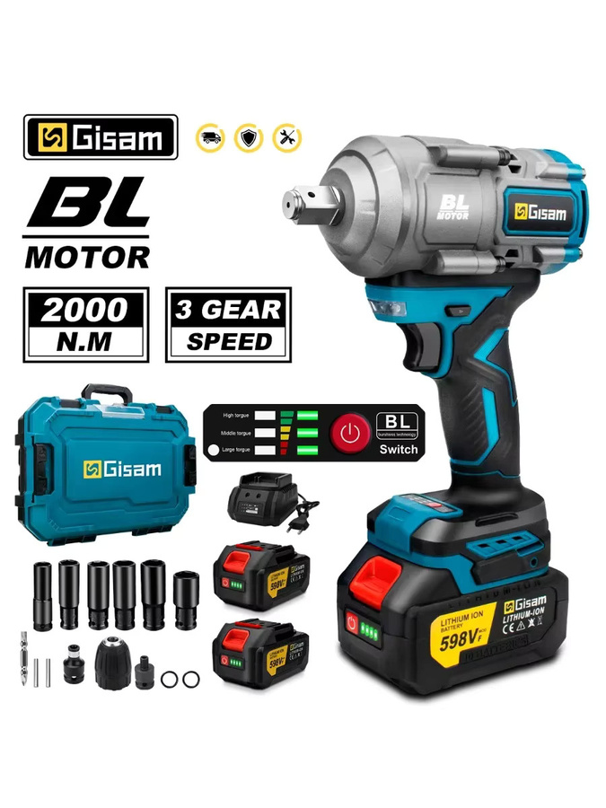 G perfil 2000 N.M Bürstenloser Schlagschrauber mit 1/2 Zoll Antrieb für Makita 18V Akku, Blau - Bild 7