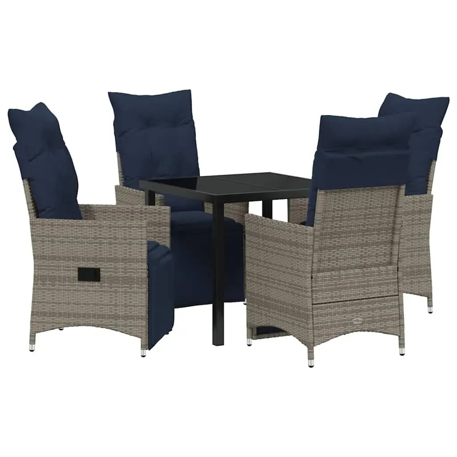 vidaXL Garten Essgruppe 5-teilig aus Poly-Rattan und Stahl in Grau, Tisch und 4 Stühle für Garten und Terrasse - Bild 2