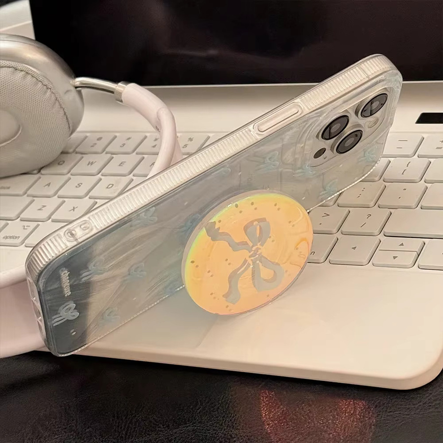 MUQGEW Handyhülle mit blauer Schleife und Laserhalterung für iPhone 16, 15, 14, 13, 12, 11 Pro Max, transparent und stoßfest - Bild 2