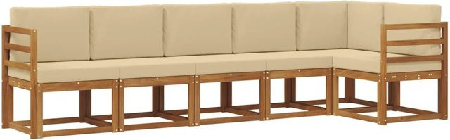vidaXL Outdoor-Sofagarnitur L-Form aus massivem Akazienholz mit Kissen, Natur-Beige - Bild 1