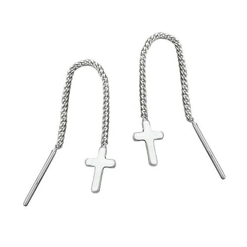 Colfem Ohrringe Durchzieher Kreuz, 925 Silber, Unisex - Bild 1