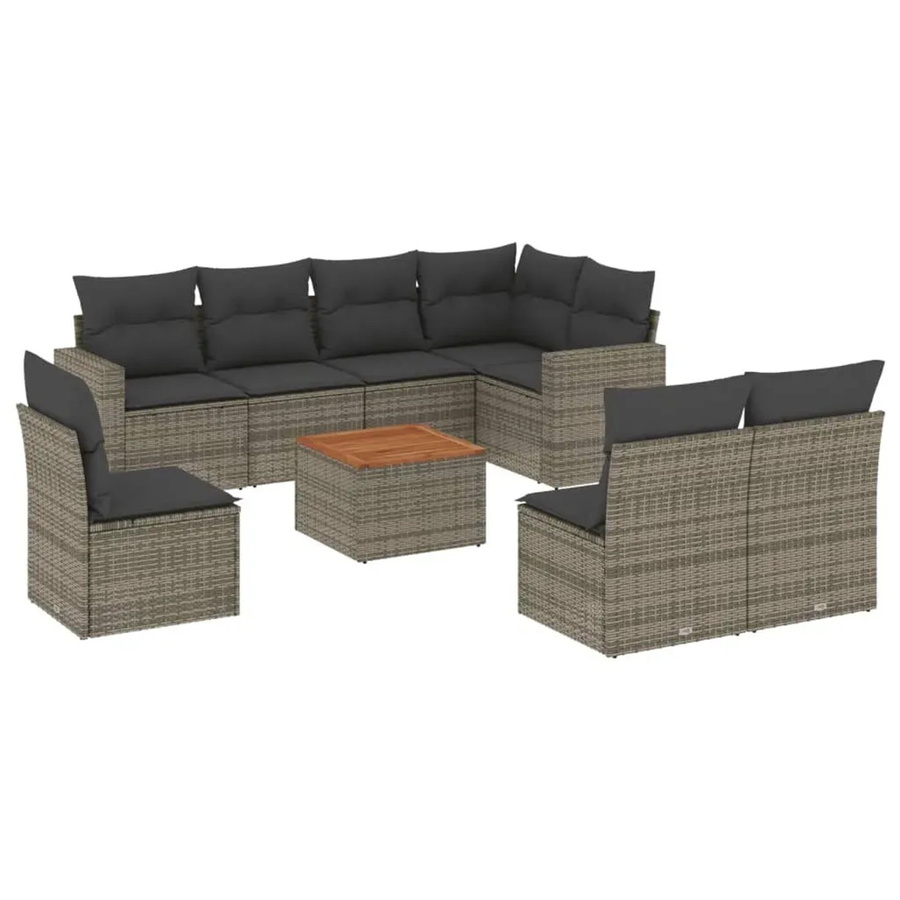 vidaXL 9-teilige Garten-Sofagarnitur in L-Form aus grauem Poly-Rattan mit Kissen und pulverbeschichtetem Stahlgestell - Bild 2