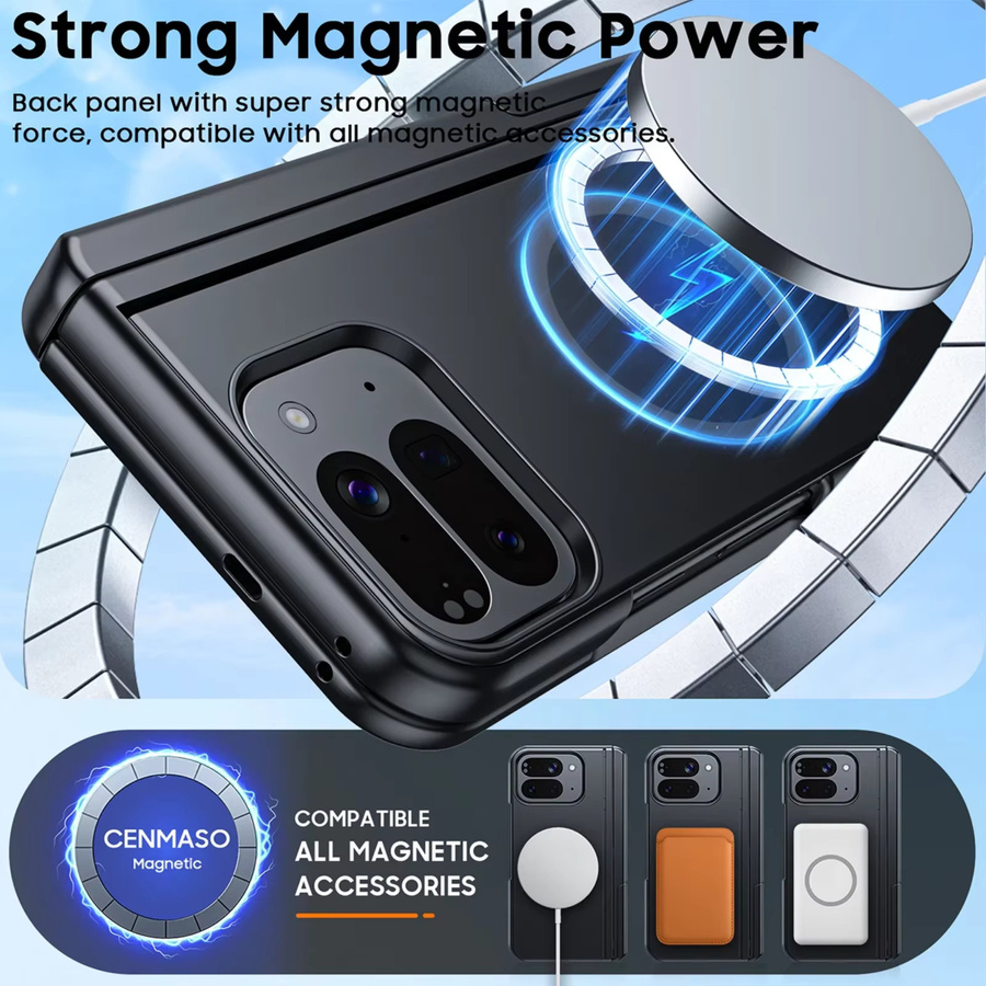 Magnetische Hülle für Google Pixel 10 Pro Fold mit integriertem 9H-Glasschutz, Scharnierschutz und verstecktem Ständer in Schwarz - Bild 2