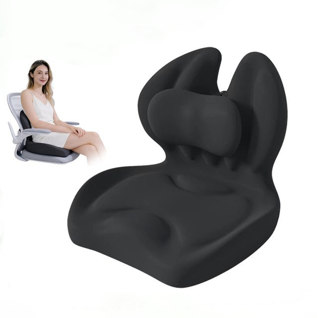 HEHUAI HT Ergonomisches Memory-Schaum Lendenkissen in Schwarz mit Baumwollbezug, Verstellbares 2-in-1 Unterer-Rücken-Stützkissen - Bild 1
