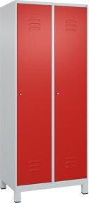C+P Wäsche-Spind Classic PLUS mit 2 Abteilen, Füße, Zylinderschloss, Grau/Rot, B/T/H: 80 x 50 x 195 cm - Bild 1