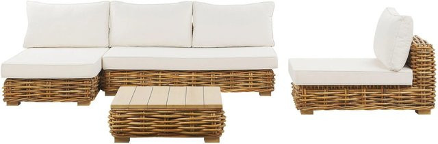 Beliani Lounge Set VARALLO aus Polyrattan in Cremeweiß mit Polsterung und Kissen, B/T/H: 160 x 240 x 57 cm - Bild 1