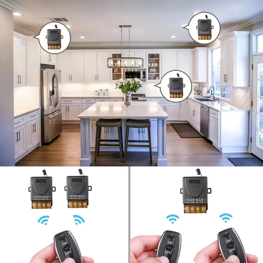 Universelle drahtlose Fernbedienung mit Relais als Ein/Aus-Sender für Licht, Lampe oder Wasserpumpe, 433MHz, AC 220V, Schwarz - Bild 2